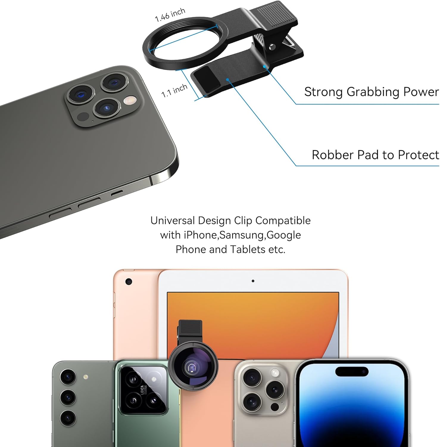 2 in 1 Phone Camera Lens Kit for iPhone and Android, 12.5X Macro Lens and 0.45X Wide Angle Lens Phone Lens Attachment with Travel Bag - Image 5