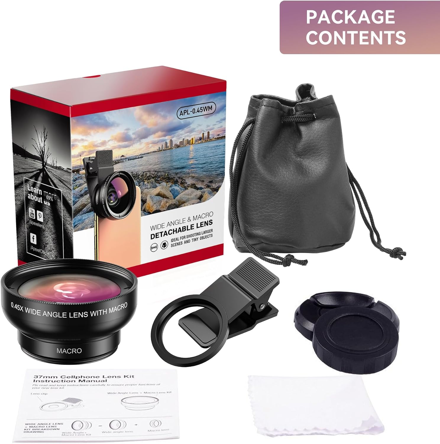 2 in 1 Phone Camera Lens Kit for iPhone and Android, 12.5X Macro Lens and 0.45X Wide Angle Lens Phone Lens Attachment with Travel Bag - Image 6