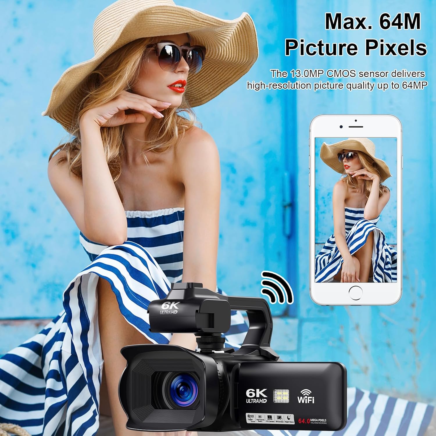 6K 64MP Video Camera Camcorder, 18X Digital Zoom IR Night Vision Vlogging Camera for YouTube, 4.0" Touch Screen Digital Camera with WiFi, Microphone, Remote Controller, Charger, 64G SD Card - Image 3