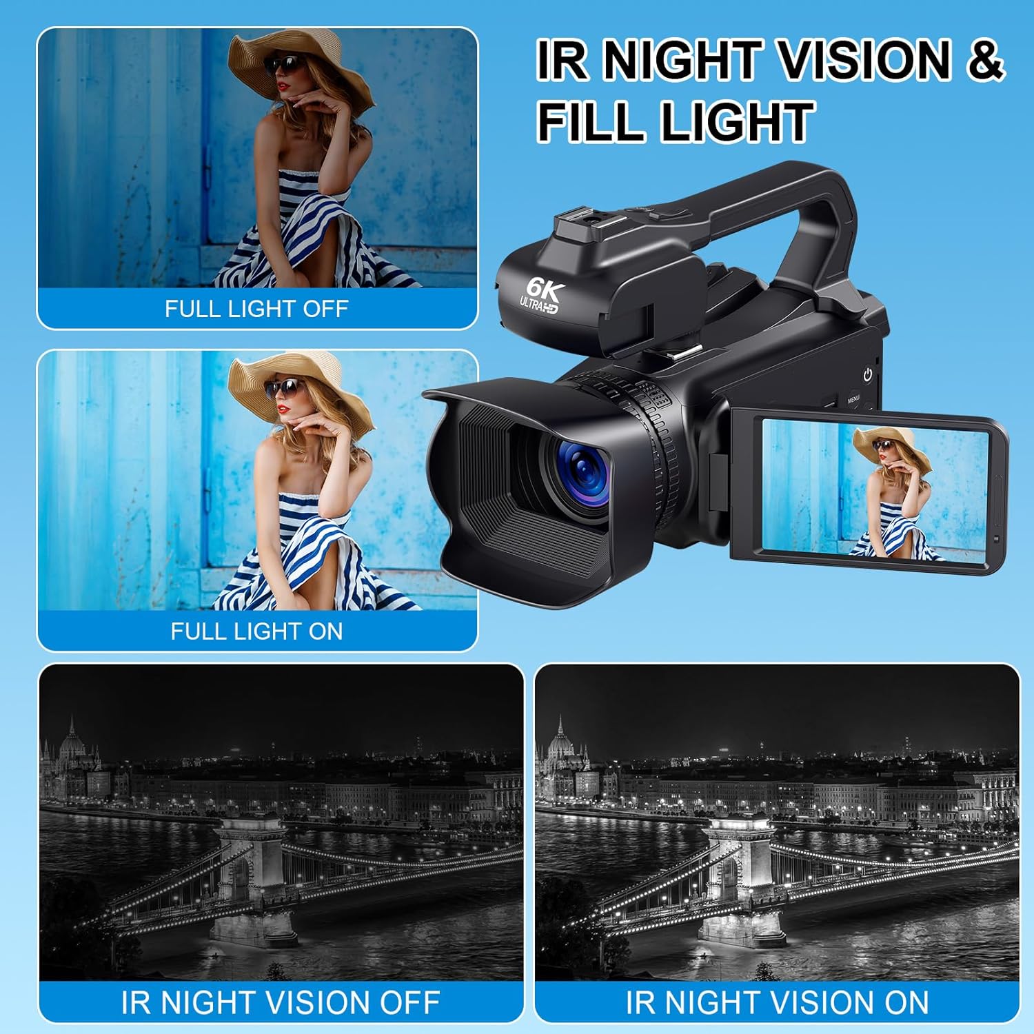 6K 64MP Video Camera Camcorder, 18X Digital Zoom IR Night Vision Vlogging Camera for YouTube, 4.0" Touch Screen Digital Camera with WiFi, Microphone, Remote Controller, Charger, 64G SD Card - Image 4