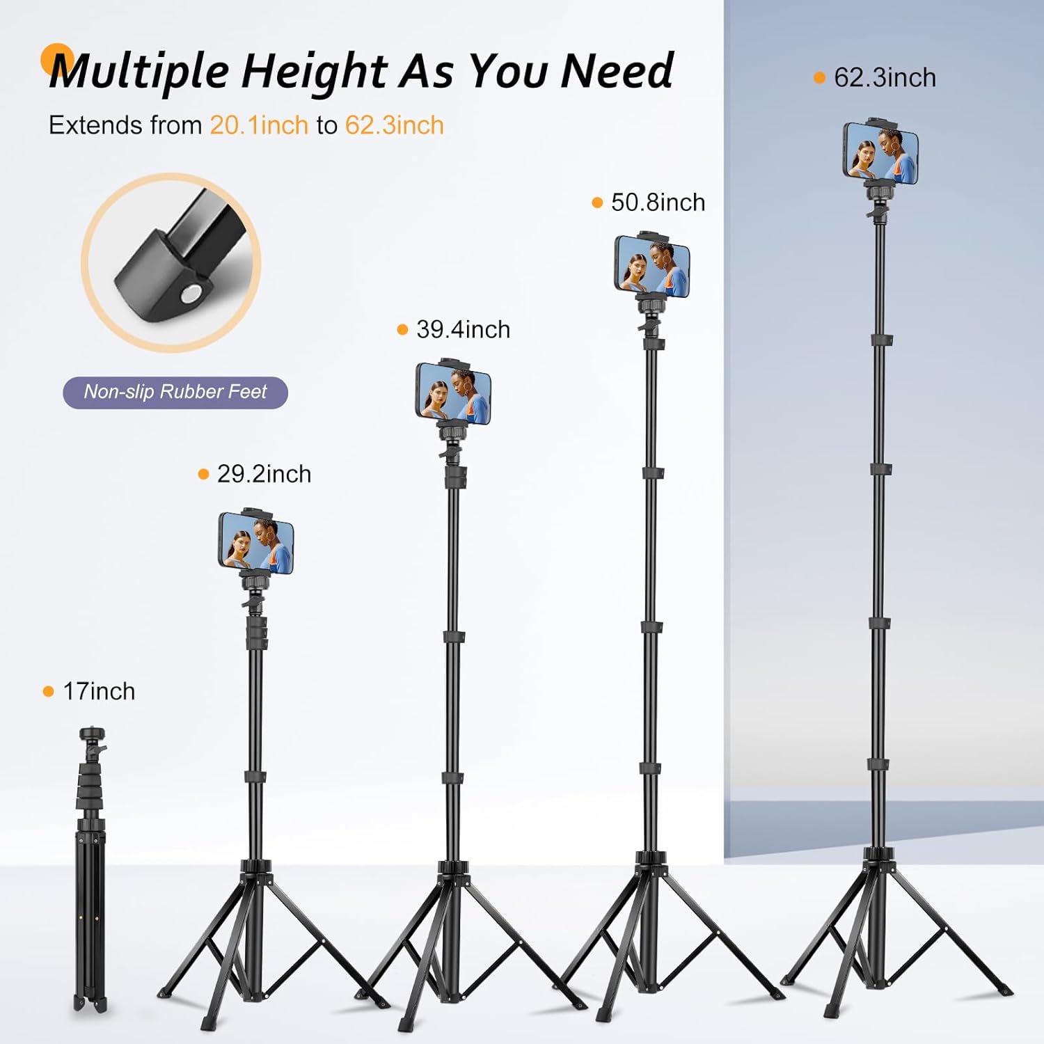 Aureday 62" Phone Tripod Accessory Kits, Camera & Cell Phone Tripod Stand with Wireless Remote and Universal Tripod Head Mount, Perfect for Selfies/Video Recording/Vlogging/Live Streaming - Image 4