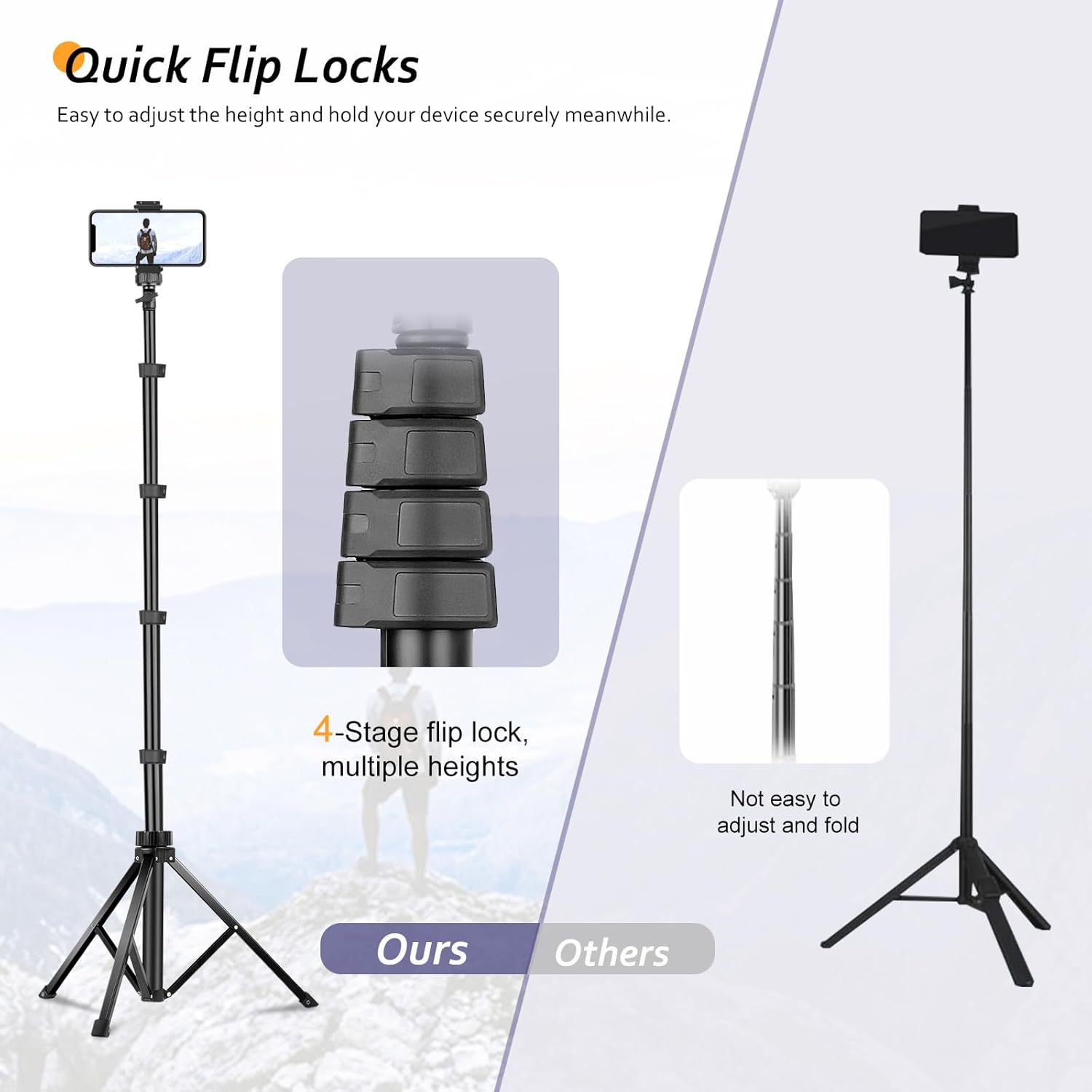 Aureday 62" Phone Tripod Accessory Kits, Camera & Cell Phone Tripod Stand with Wireless Remote and Universal Tripod Head Mount, Perfect for Selfies/Video Recording/Vlogging/Live Streaming - Image 5