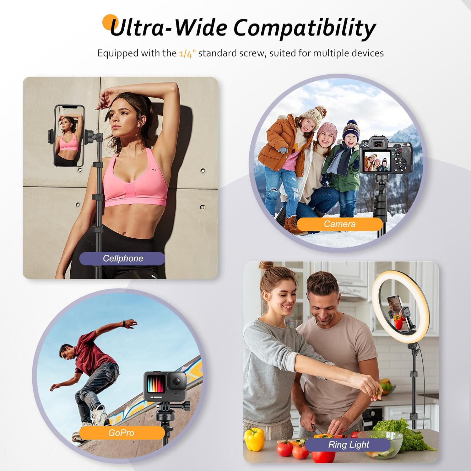 Aureday 62" Phone Tripod Accessory Kits, Camera & Cell Phone Tripod Stand with Wireless Remote and Universal Tripod Head Mount, Perfect for Selfies/Video Recording/Vlogging/Live Streaming - Image 6