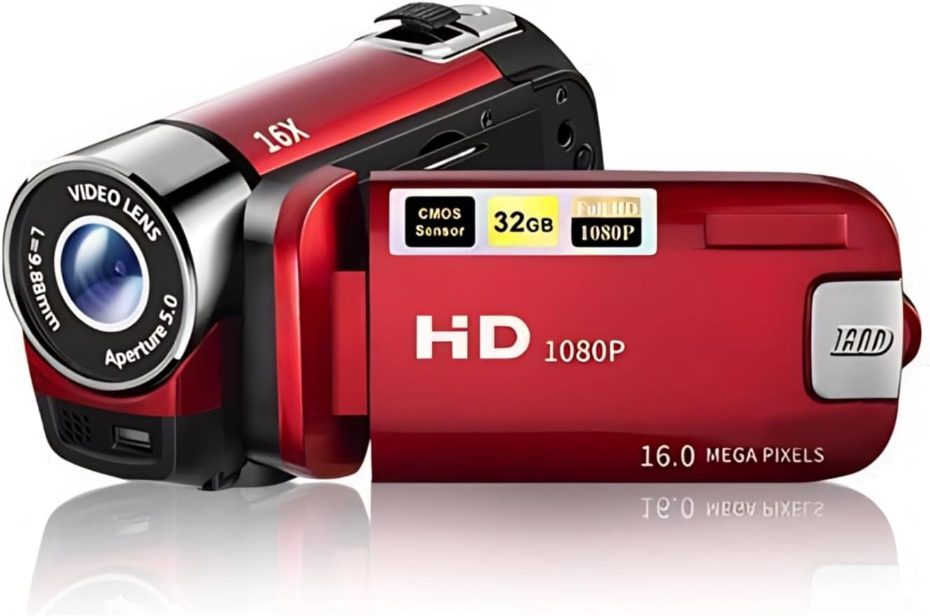 Video Camera Camcorder, 1080P 16MP DV Camera Vlogging Camera Recorder, 2.7in TFT 270 Degree Rotatable 16X Zoom Digital YouTube Camera for Teens Students Boys Girls Gift (Red)
