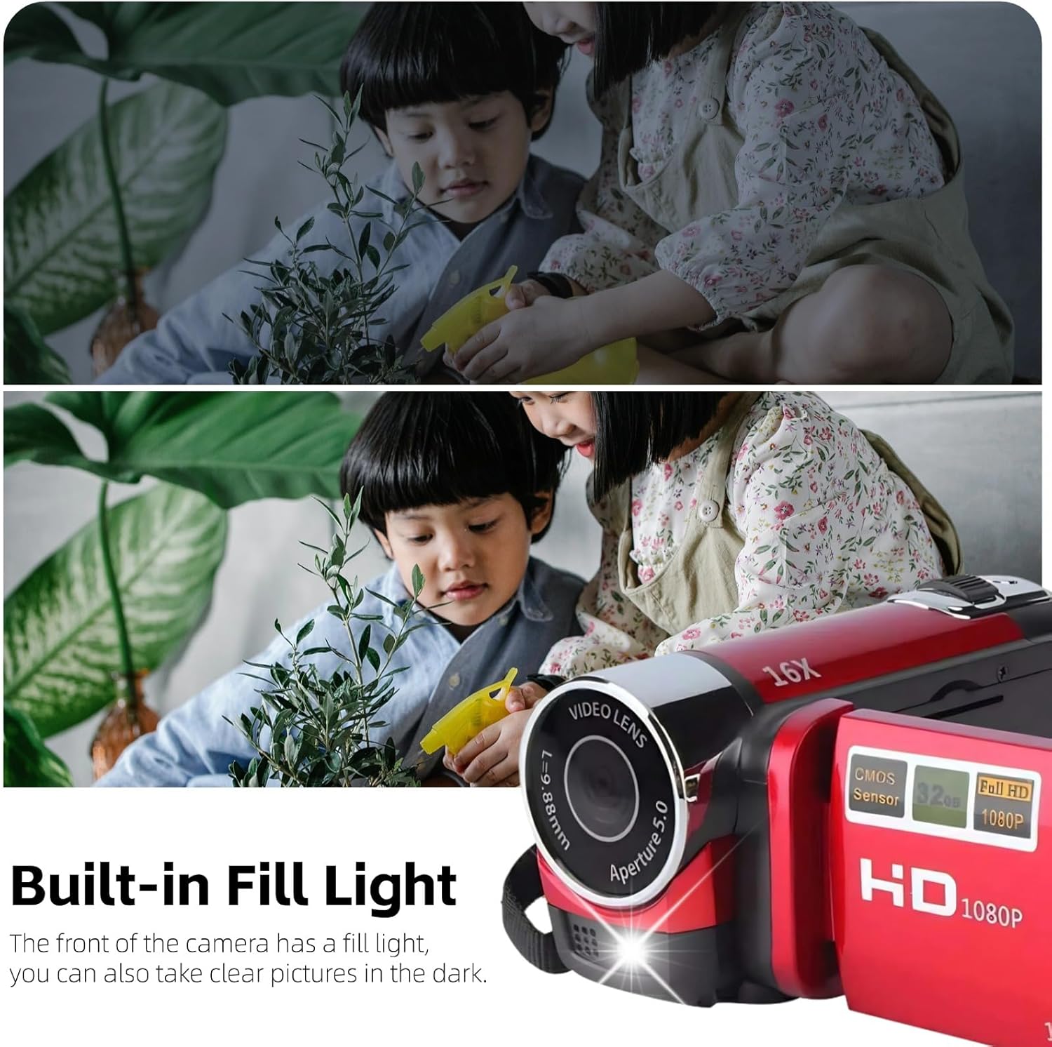 Video Camera Camcorder, 1080P 16MP DV Camera Vlogging Camera Recorder, 2.7in TFT 270 Degree Rotatable 16X Zoom Digital YouTube Camera for Teens Students Boys Girls Gift (Red) - Image 4