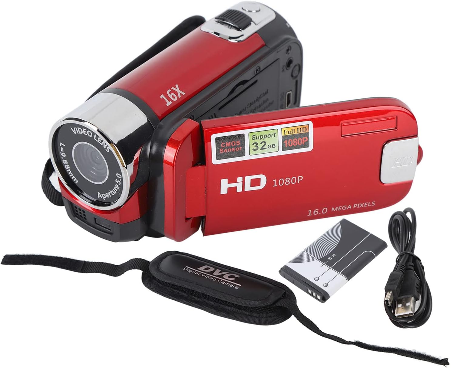 Video Camera Camcorder, 1080P 16MP DV Camera Vlogging Camera Recorder, 2.7in TFT 270 Degree Rotatable 16X Zoom Digital YouTube Camera for Teens Students Boys Girls Gift (Red) - Image 9